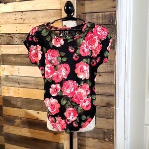 Say Anything black & pink Rose tunic sz Medium